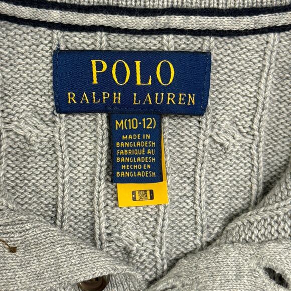 Ralph Lauren POLO Boys 10 / 12 Collared Cable Knit Sweater Gray Coastal Preppy - Picture 6 of 8